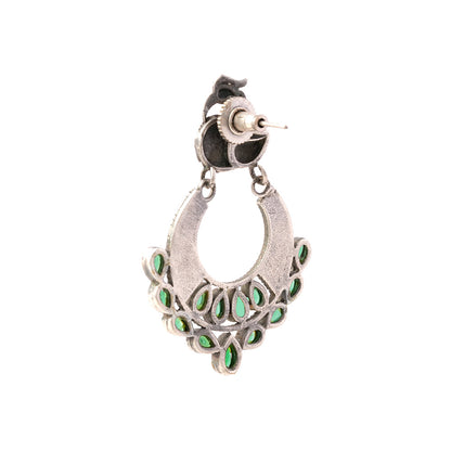 ManikMor- Silver Brass Oxidised dangler earrings(Green)