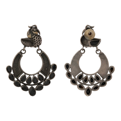 Black Stone Studded Peacock Brass Earrings