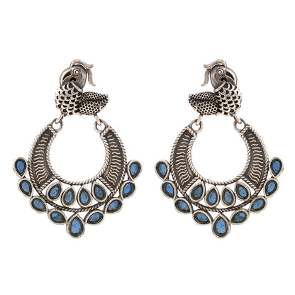 ManikMor- Silver Brass Oxidised dangler earrings(Blue)