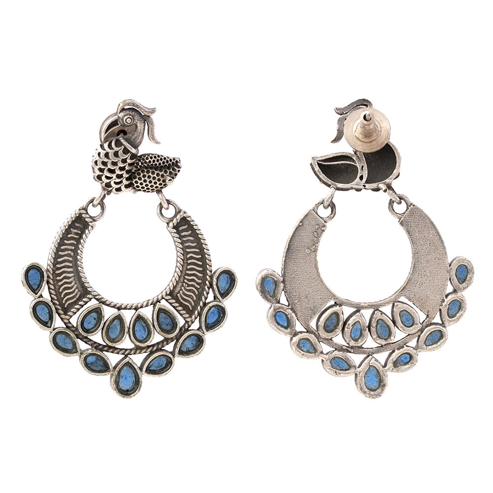 ManikMor- Silver Brass Oxidised dangler earrings(Blue)