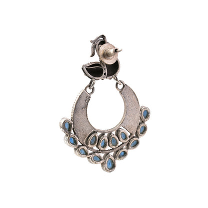 ManikMor- Silver Brass Oxidised dangler earrings(Blue)
