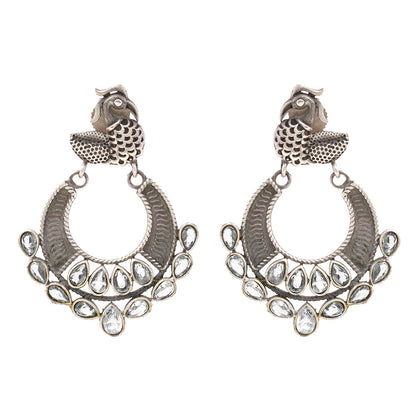 ManikMor- Silver Brass Oxidised dangler earrings(white)