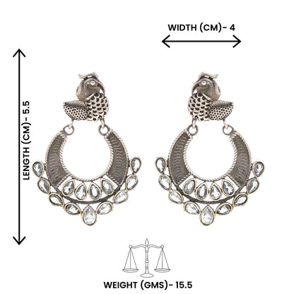 ManikMor- Silver Brass Oxidised dangler earrings(white)