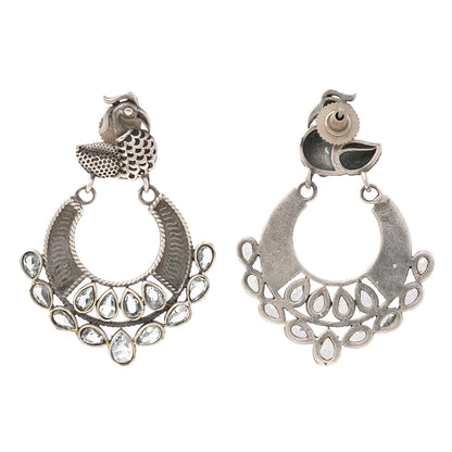 ManikMor- Silver Brass Oxidised dangler earrings(white)