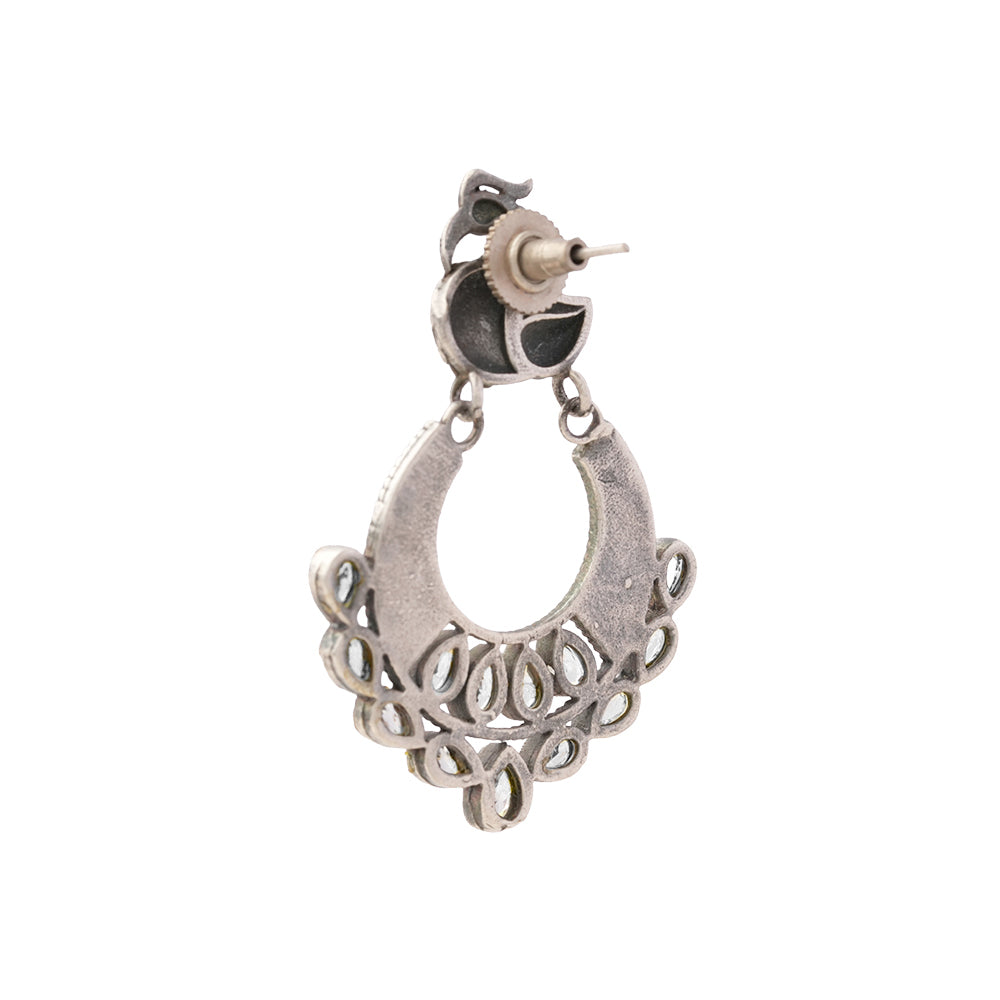 ManikMor- Silver Brass Oxidised dangler earrings(white)