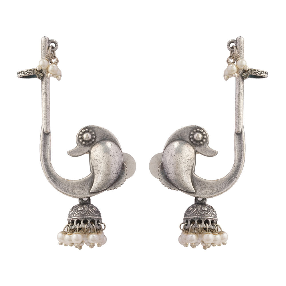 Kalashree- Silver Brass oxidised dangler earrings