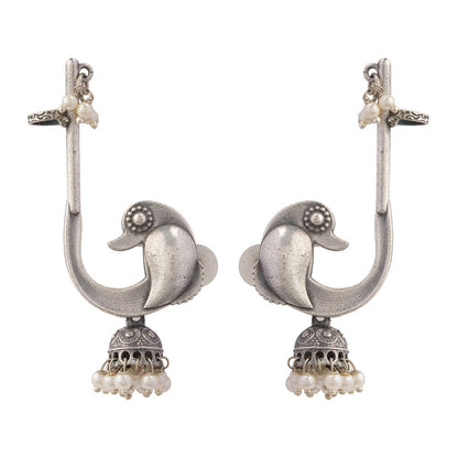 Kalashree- Silver Brass oxidised dangler earrings