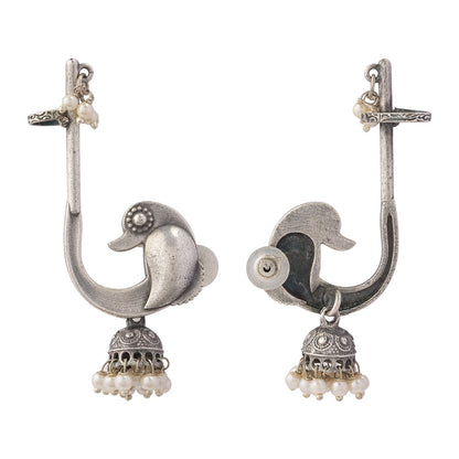 Kalashree- Silver Brass oxidised dangler earrings