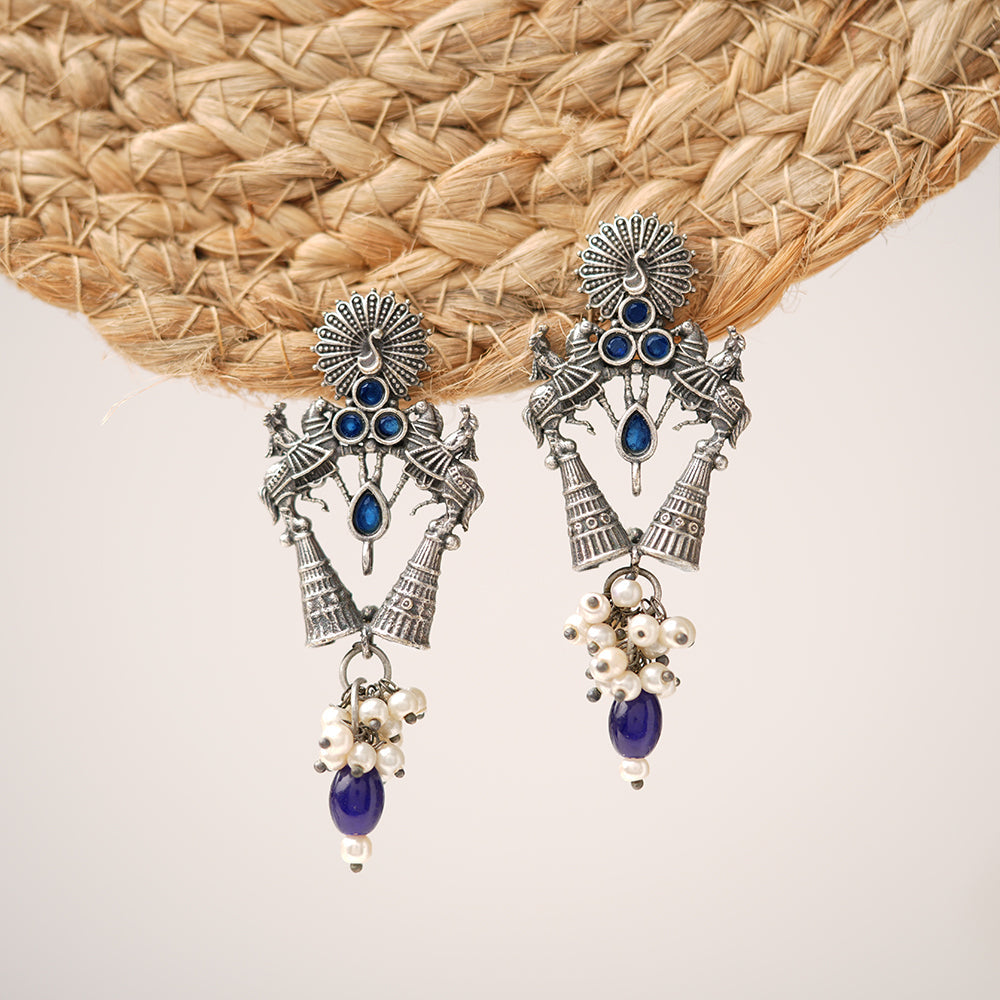 Ashwrohi- Silver Brass Pearl dangler earrings