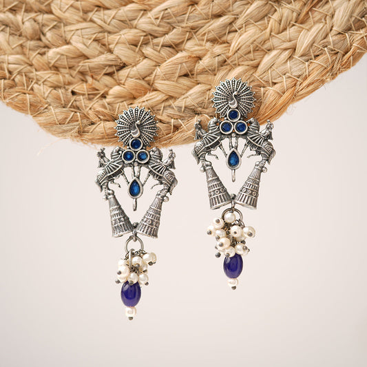 Ashwrohi- Silver Brass Pearl dangler earrings