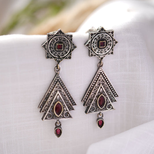 Triratna- Silver Brass Oxidised Jhumka earrings
