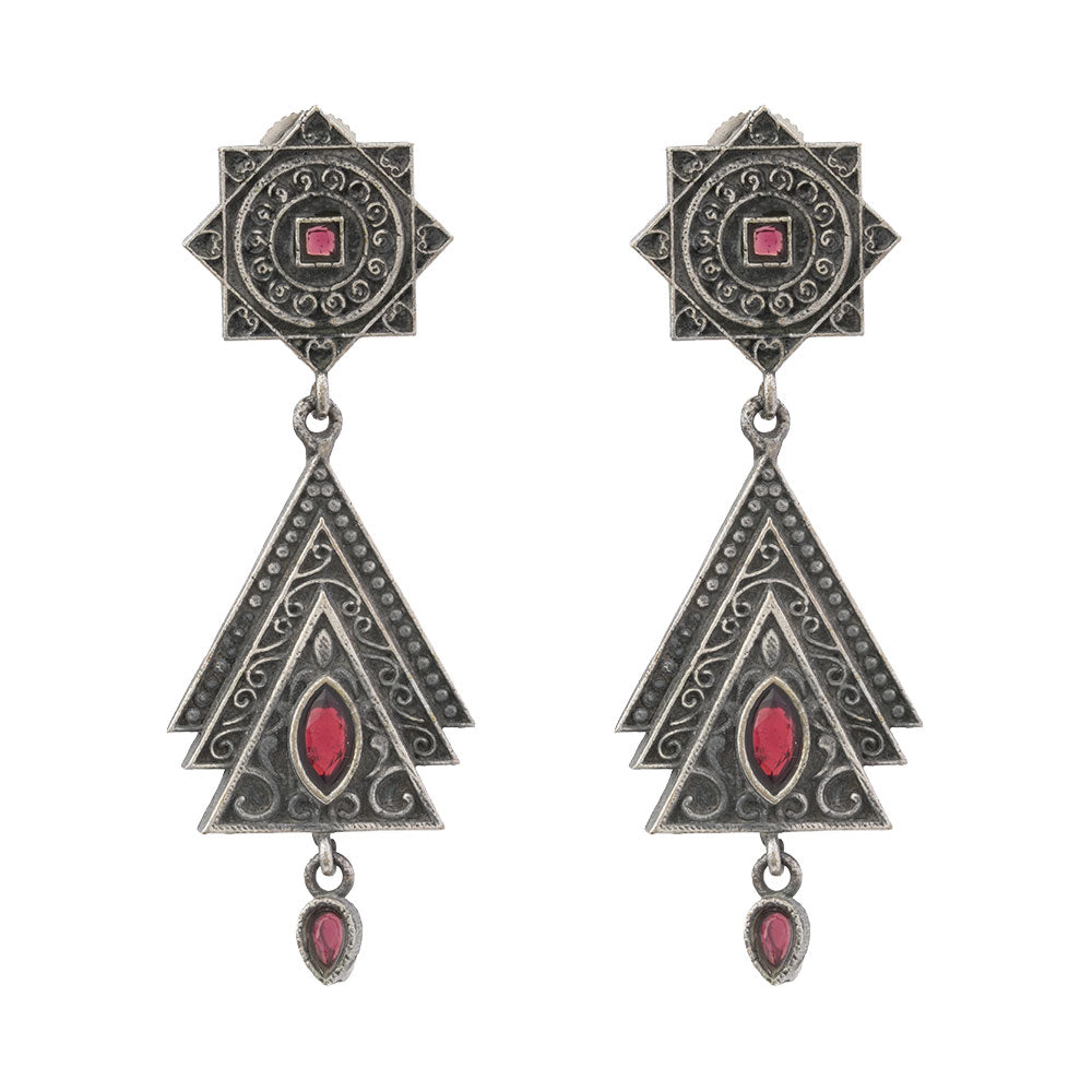 Triratna- Silver Brass Oxidised Jhumka earrings
