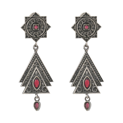 Triratna- Silver Brass Oxidised Jhumka earrings