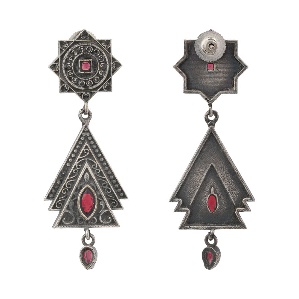 Triratna- Silver Brass Oxidised Jhumka earrings