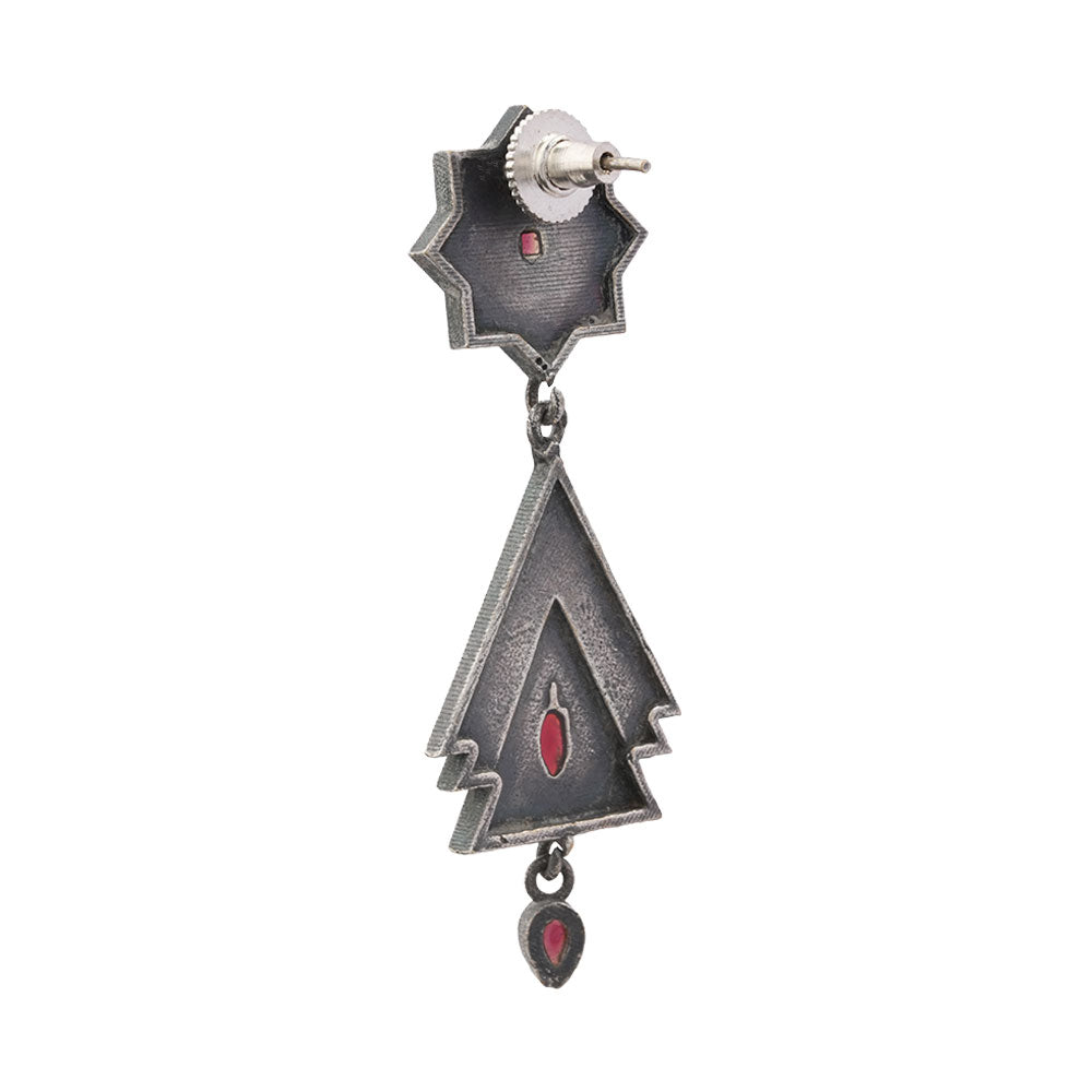 Triratna- Silver Brass Oxidised Jhumka earrings