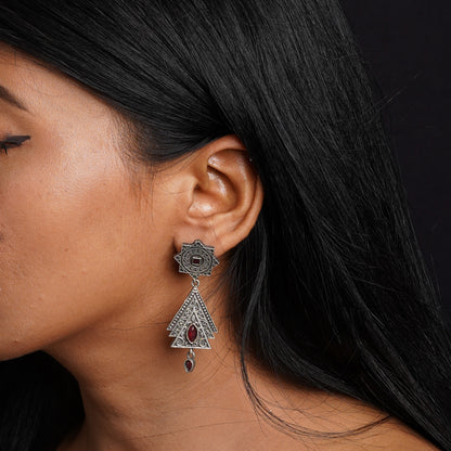 Triratna- Silver Brass Oxidised Jhumka earrings