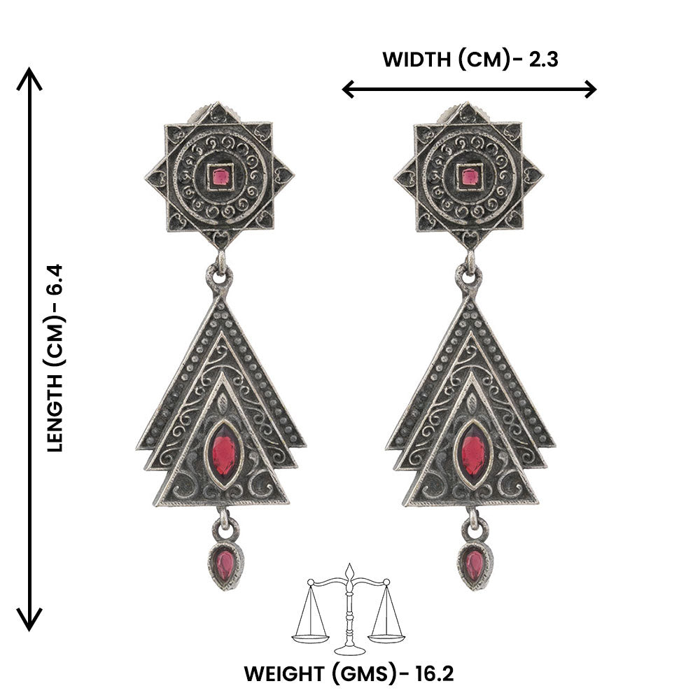 Triratna- Silver Brass Oxidised Jhumka earrings