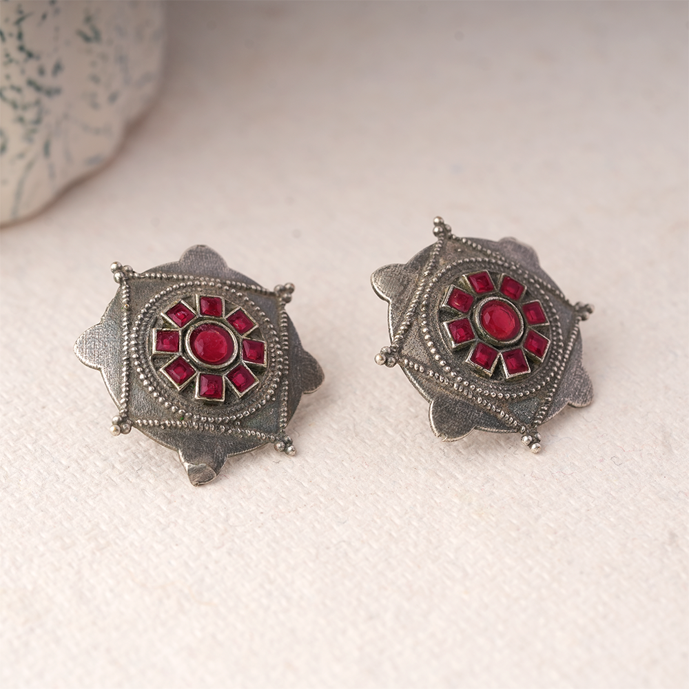 Laalima- Silver Brass Stud Oxidised Earrings
