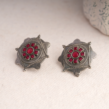 Laalima- Silver Brass Stud Oxidised Earrings