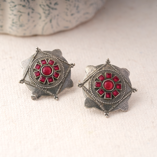 Laalima- Silver Brass Stud Oxidised Earrings