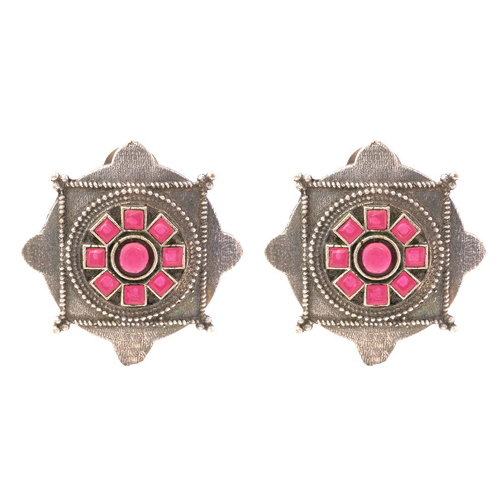 Laalima- Silver Brass Stud Oxidised Earrings
