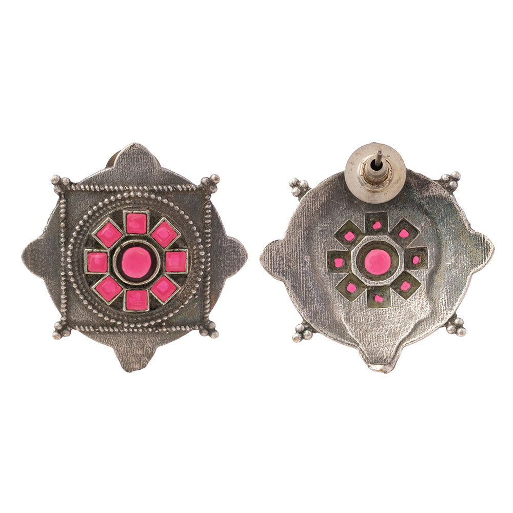 Laalima- Silver Brass Stud Oxidised Earrings
