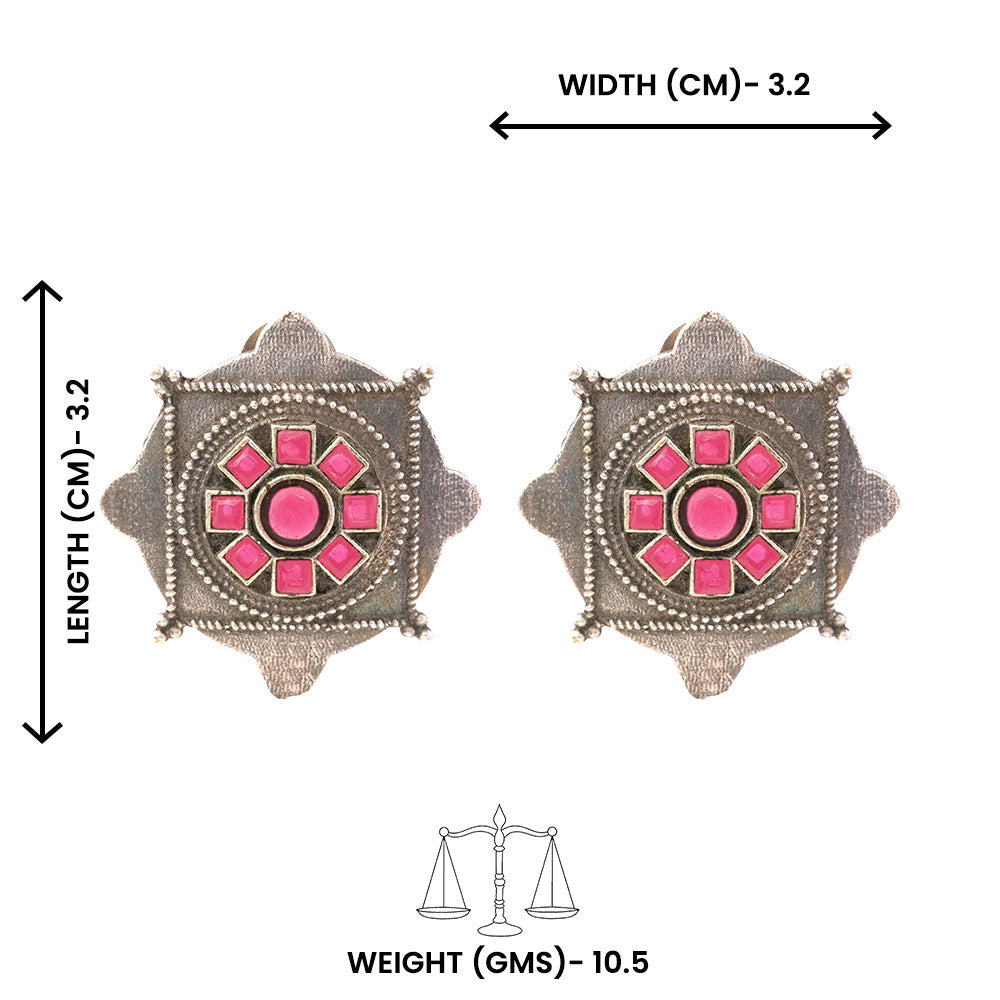 Laalima- Silver Brass Stud Oxidised Earrings