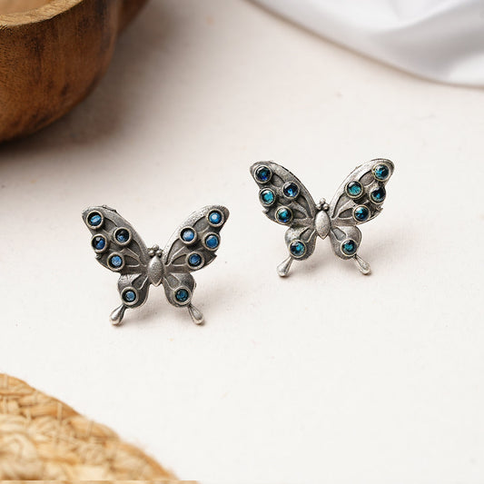 Titli- Silver oxidised stone studded stud earrings