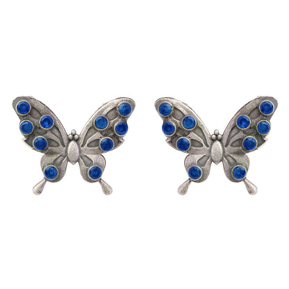 Titli- Silver oxidised stone studded stud earrings