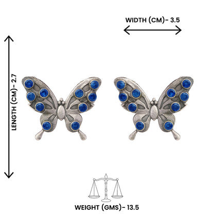 Titli- Silver oxidised Stone-Studded stud earrings(Blue)