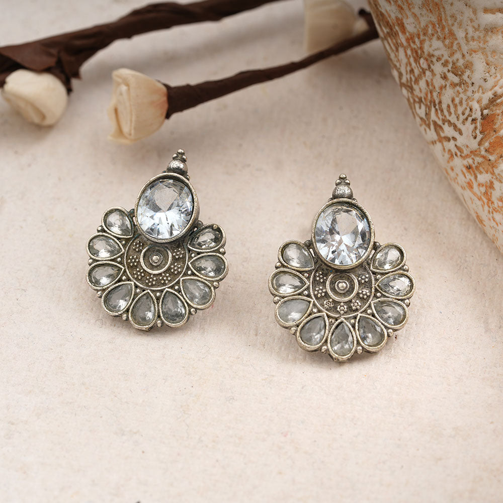 Roohini- Silver Brass Stone-Studded Stud Earrings