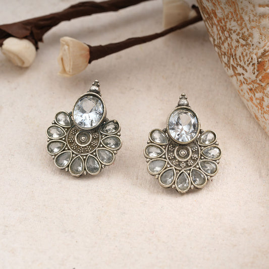 Roohini- Silver Brass Stone-Studded Stud Earrings
