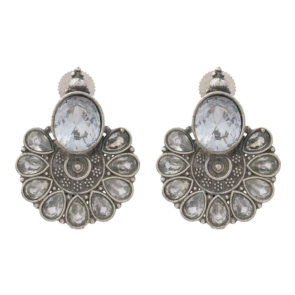 Roohini- Silver Brass Stone-Studded Stud Earrings