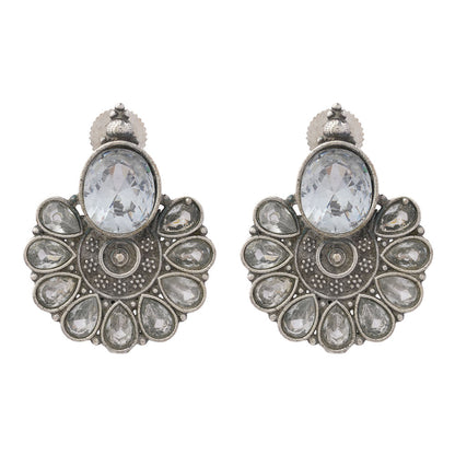 Roohini- Silver Brass Stone-Studded Stud Earrings