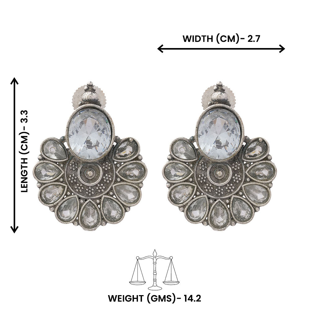 Roohini- Silver Brass Stone-Studded Stud Earrings