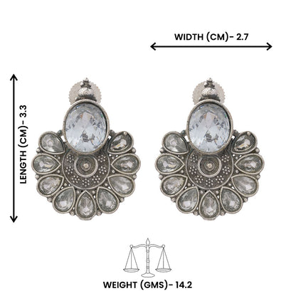 Roohini- Silver Brass Stone-Studded Stud Earrings