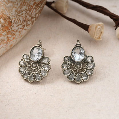 Roohini- Silver Brass Stone-Studded Stud Earrings