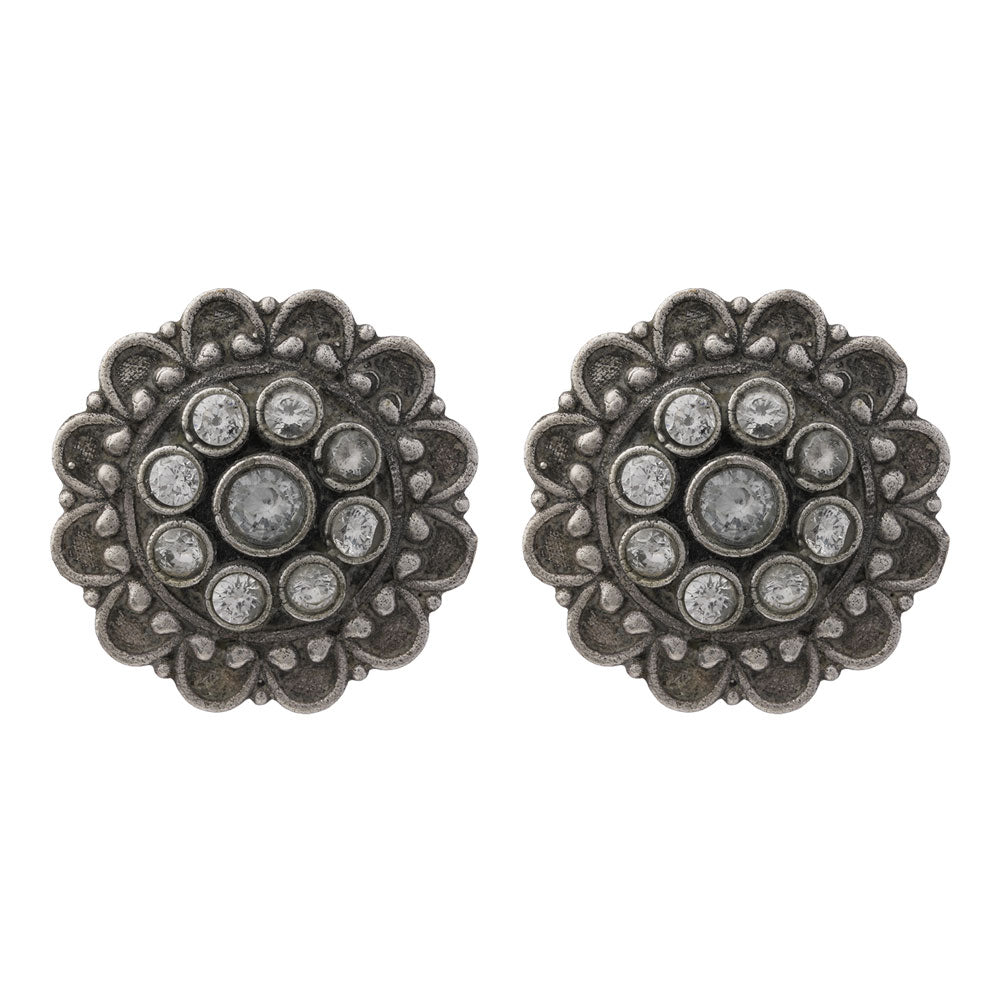 Alankrita- Silver Brass Oxidised Stud Earrings