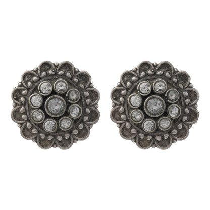 Alankrita- Silver Brass Oxidised Stud Earrings