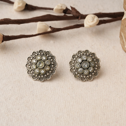 Alankrita- Silver Brass Oxidised Stud Earrings