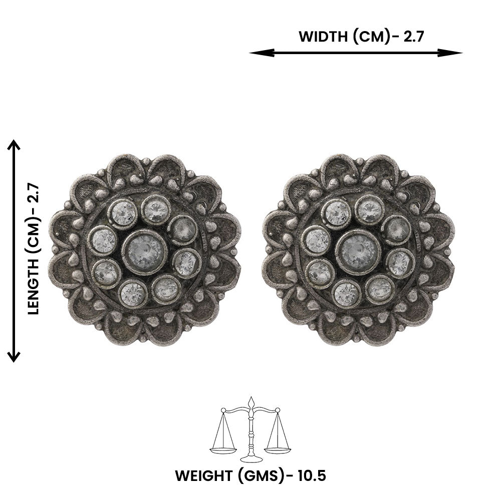 Alankrita- Silver Brass Oxidised Stud Earrings