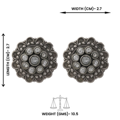 Alankrita- Silver Brass Oxidised Stud Earrings