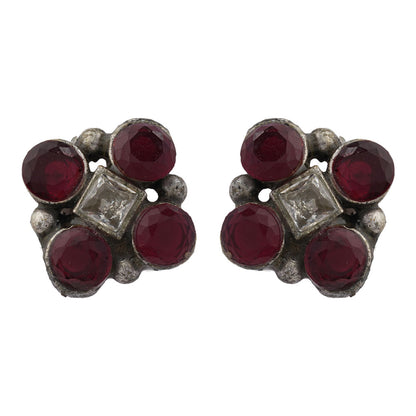 Raktika- Silver Brass Stone Studded Stud Earrings