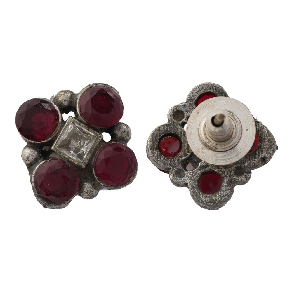 Raktika- Silver Brass Stone Studded Stud Earrings