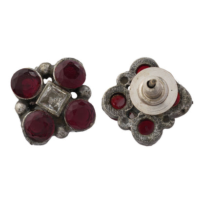 Raktika- Silver Brass Stone Studded Stud Earrings