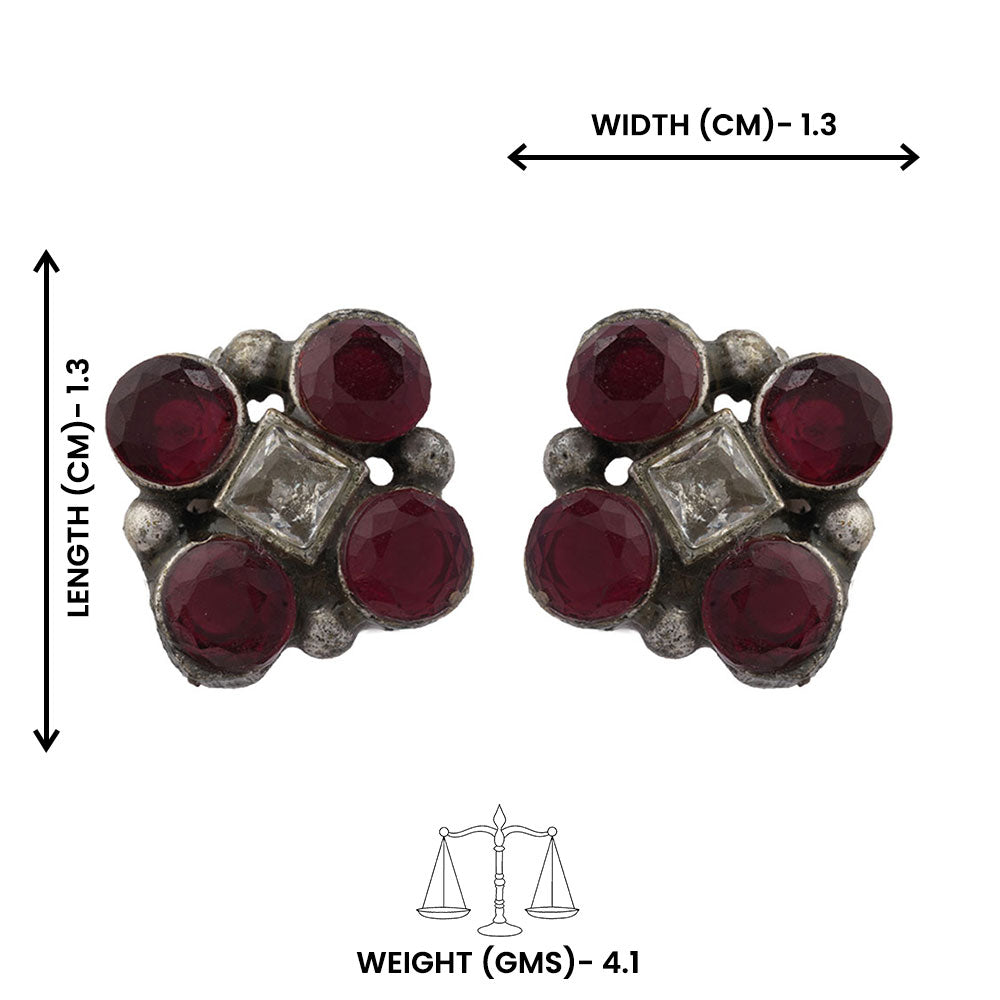 Raktika- Silver Brass Stone-Studded Stud Earrings