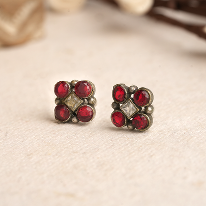 Raktika- Silver Brass Stone Studded Stud Earrings