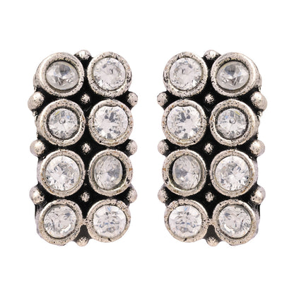 Roshni- Silver Brass Kundan Studded Stud Earrings