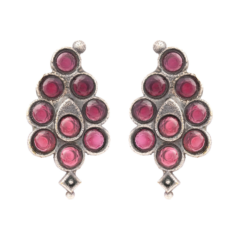 Kumkum- Silver Brass Oxidised Stud Earrings