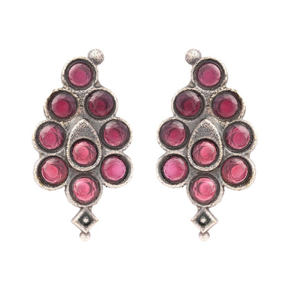 Kumkum- Silver Brass Oxidised Stud Earrings